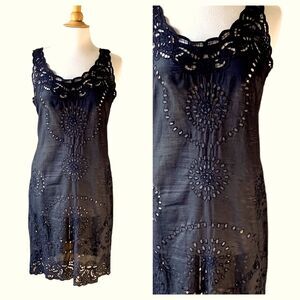 GROA Black Eyelet Lace Sheer Summer Beach Dress - Small